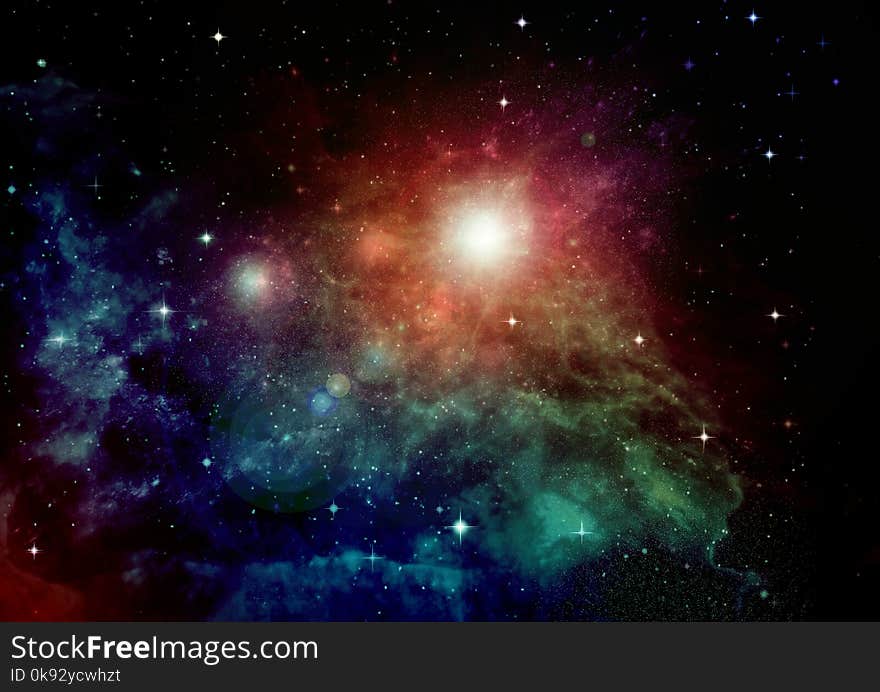 Stars of a planet and galaxy in a free space Elements of this image furnished by NASA