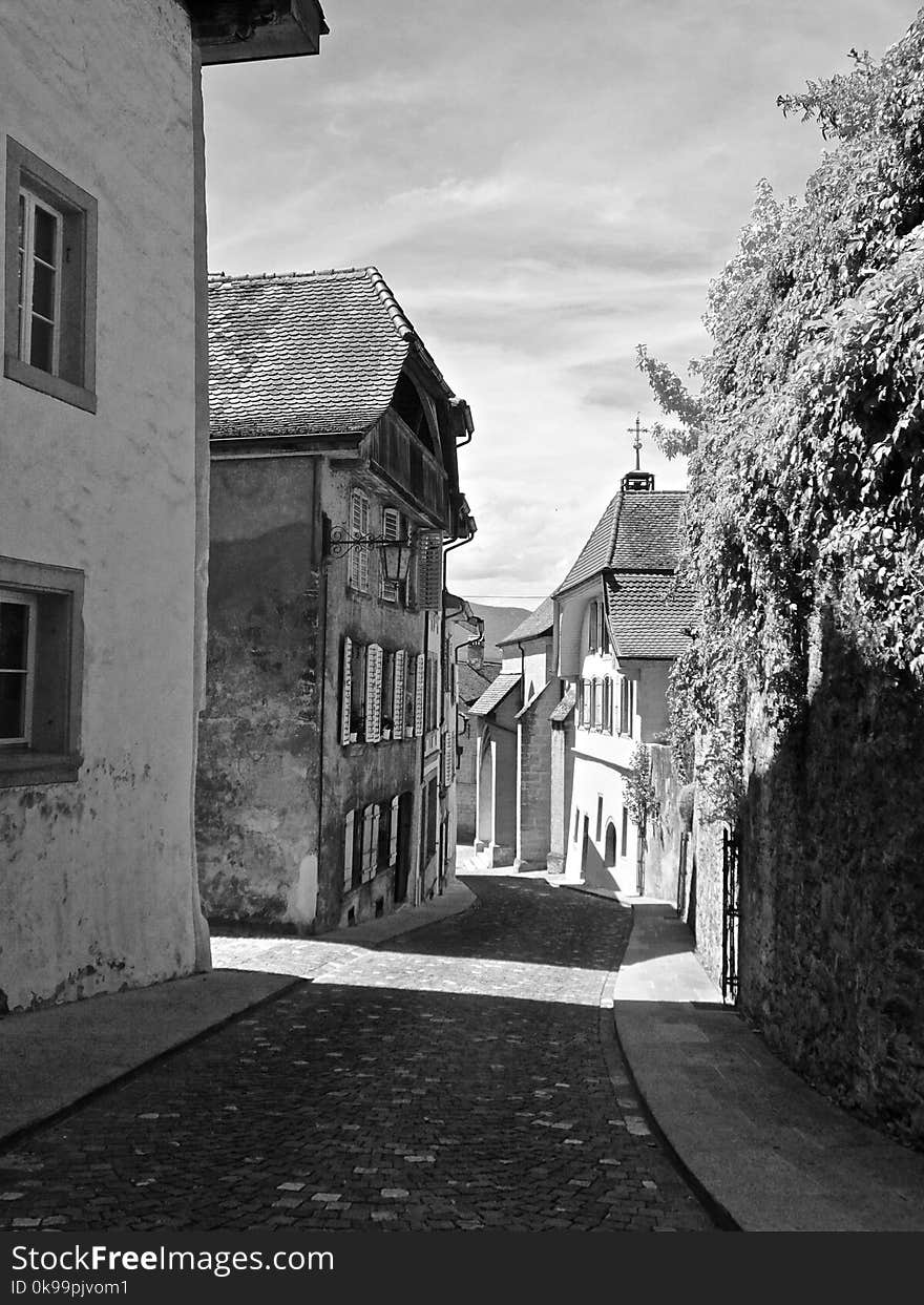 White, Town, Black And White, Sky