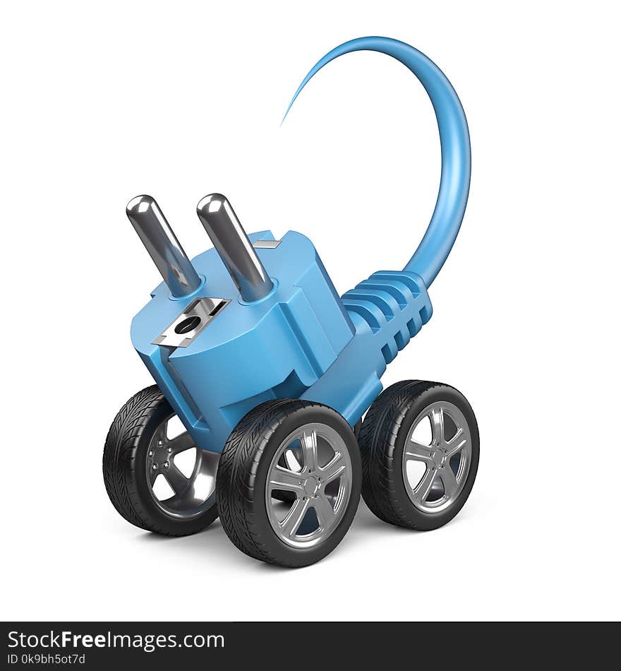 Electric plug on a car wheels. Power concept. Energy for modern