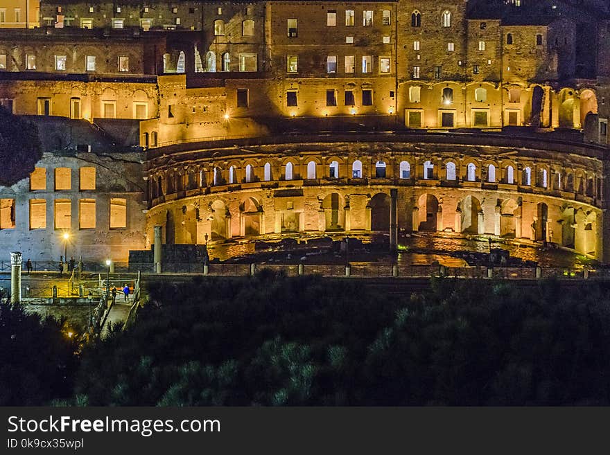 Night Scene Rome Cityscape Aerial View