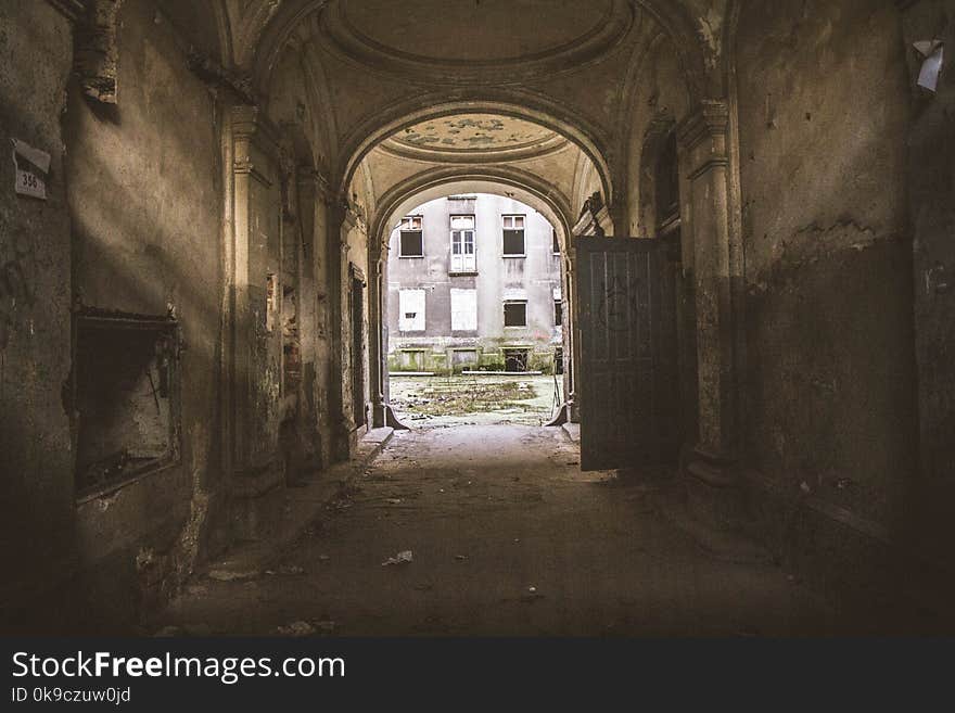 A passage of an abandoned tenant house, in Warsaw, Poland