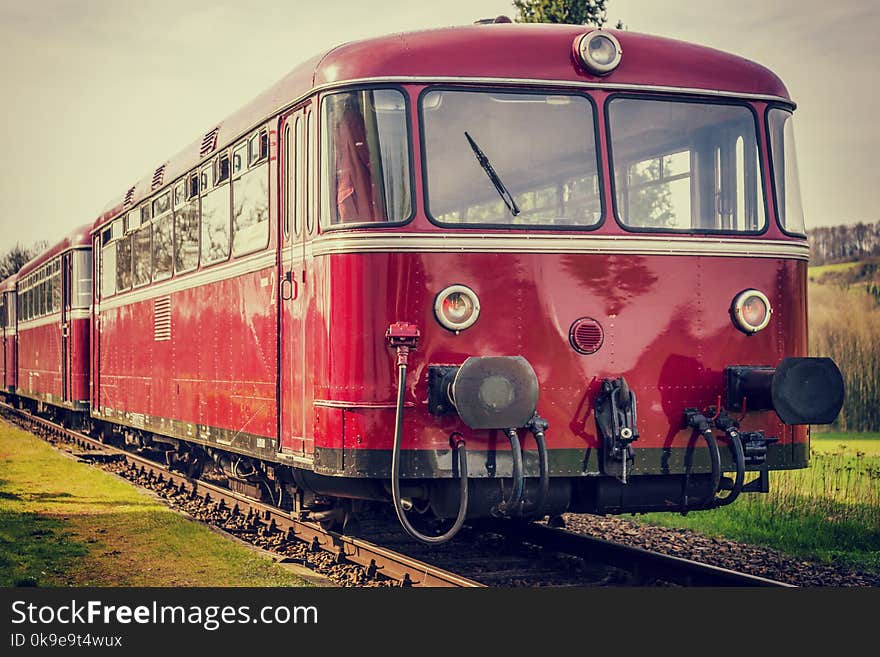 Beautiful vintage diesel railbus on railroad with vintage filter