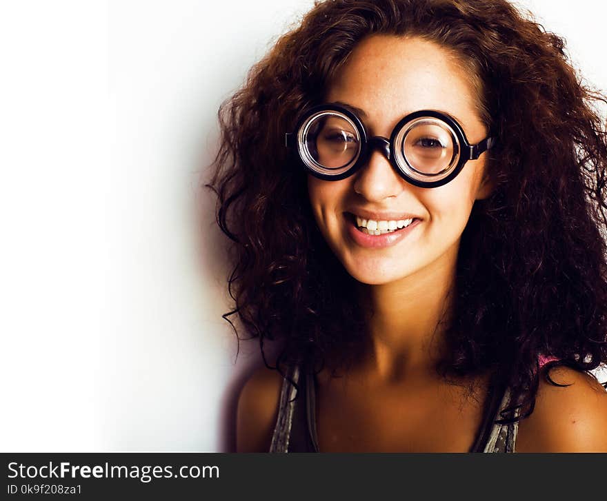 Teenage Bookworm Concept, Cute Young Woman In Glasses, Lifestyle