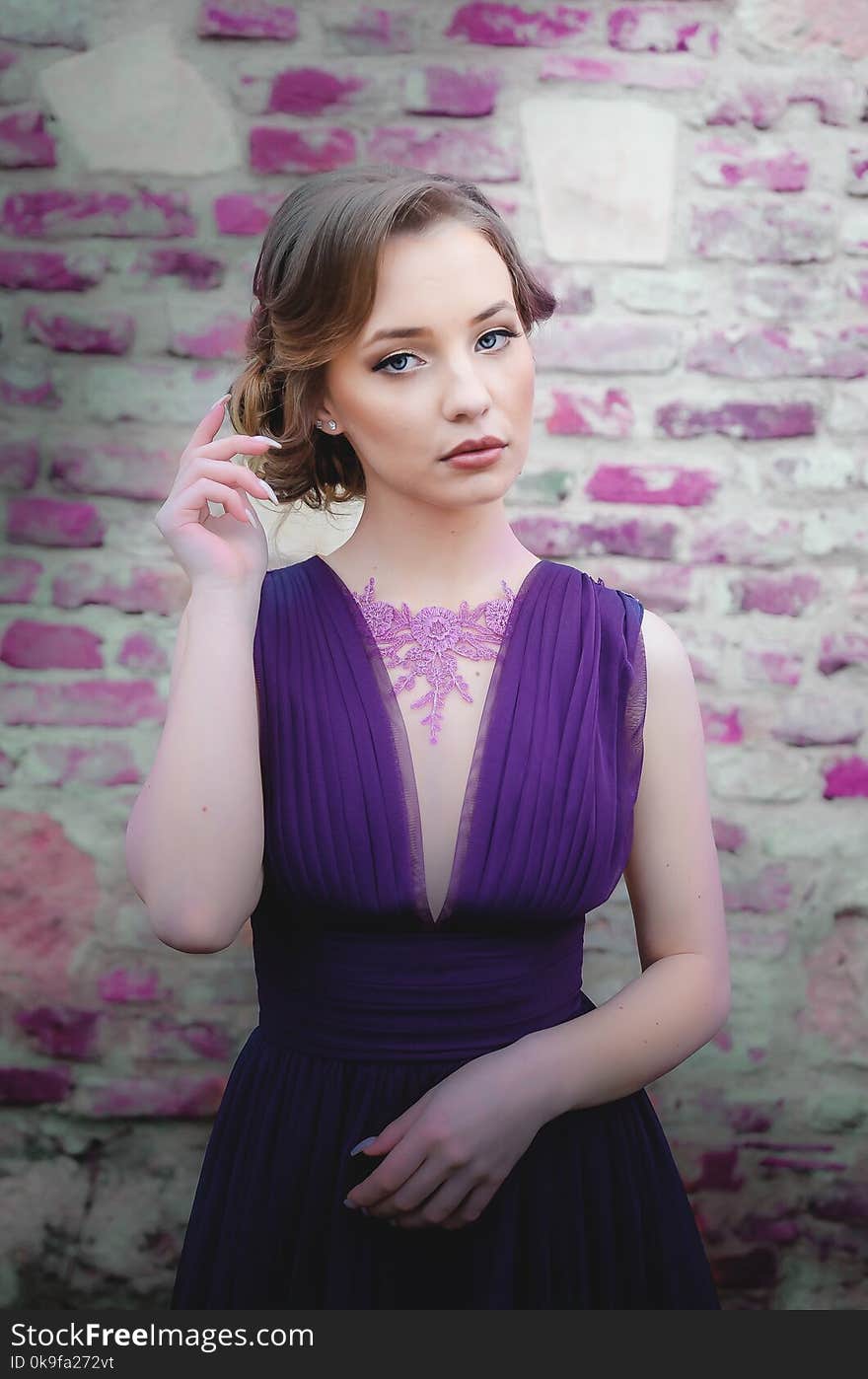 Woman Wearing Purple Dress