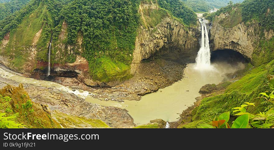 Unique Panoramic View San Rafael Waterfall In Ecuador. Unique Panoramic View San Rafael Waterfall In Ecuador