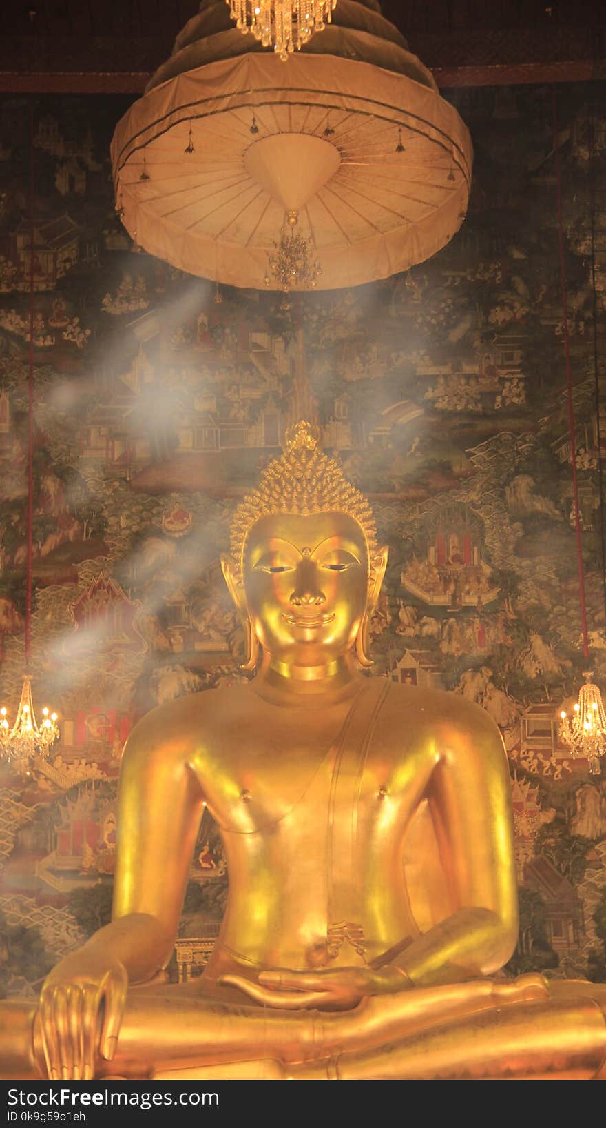 Buddhist Worship. Golden Buddha Sculpture Thai