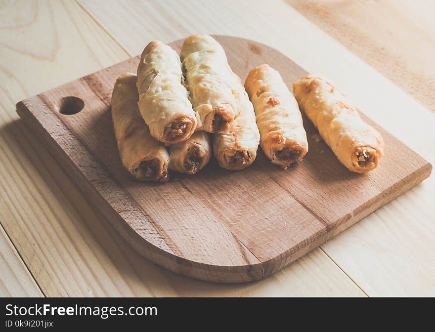 Puff pastry rolls filled with nuts and jam. Arabic cuisine.