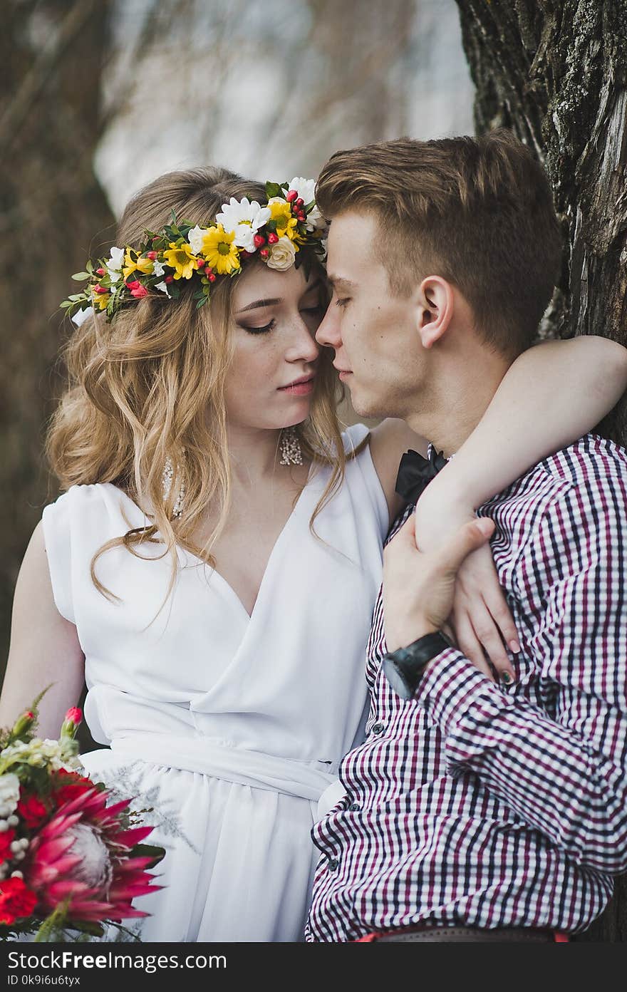 Portrait of a young couple admiring each other. Portrait of a young couple admiring each other.