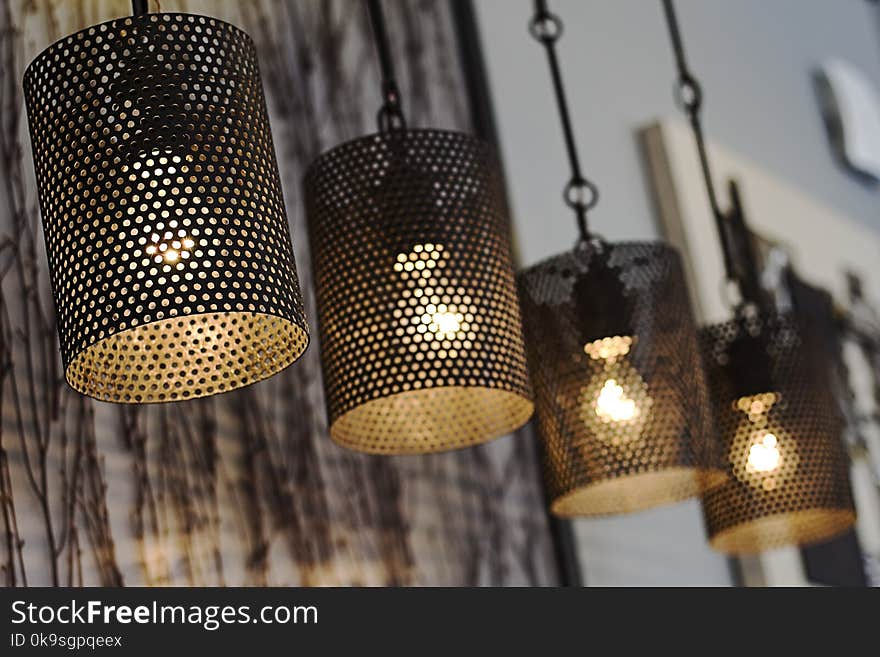 Four Black Turned on Pendant Lamps