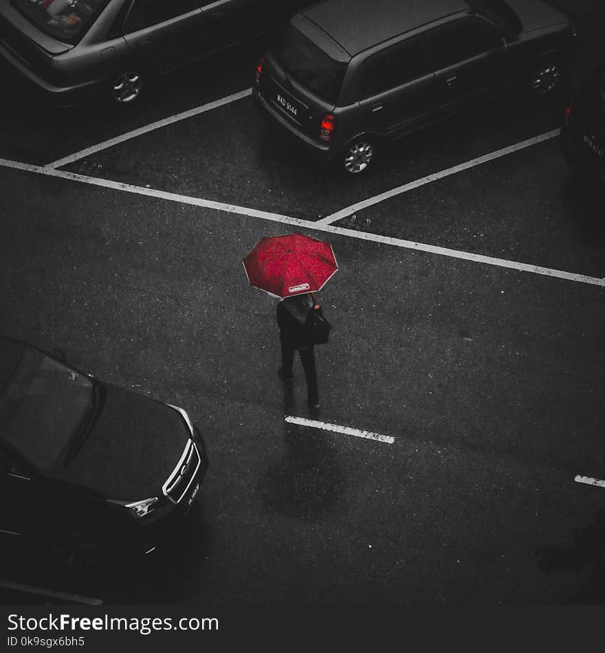 Person Holding Red Umbrella Walking on Street