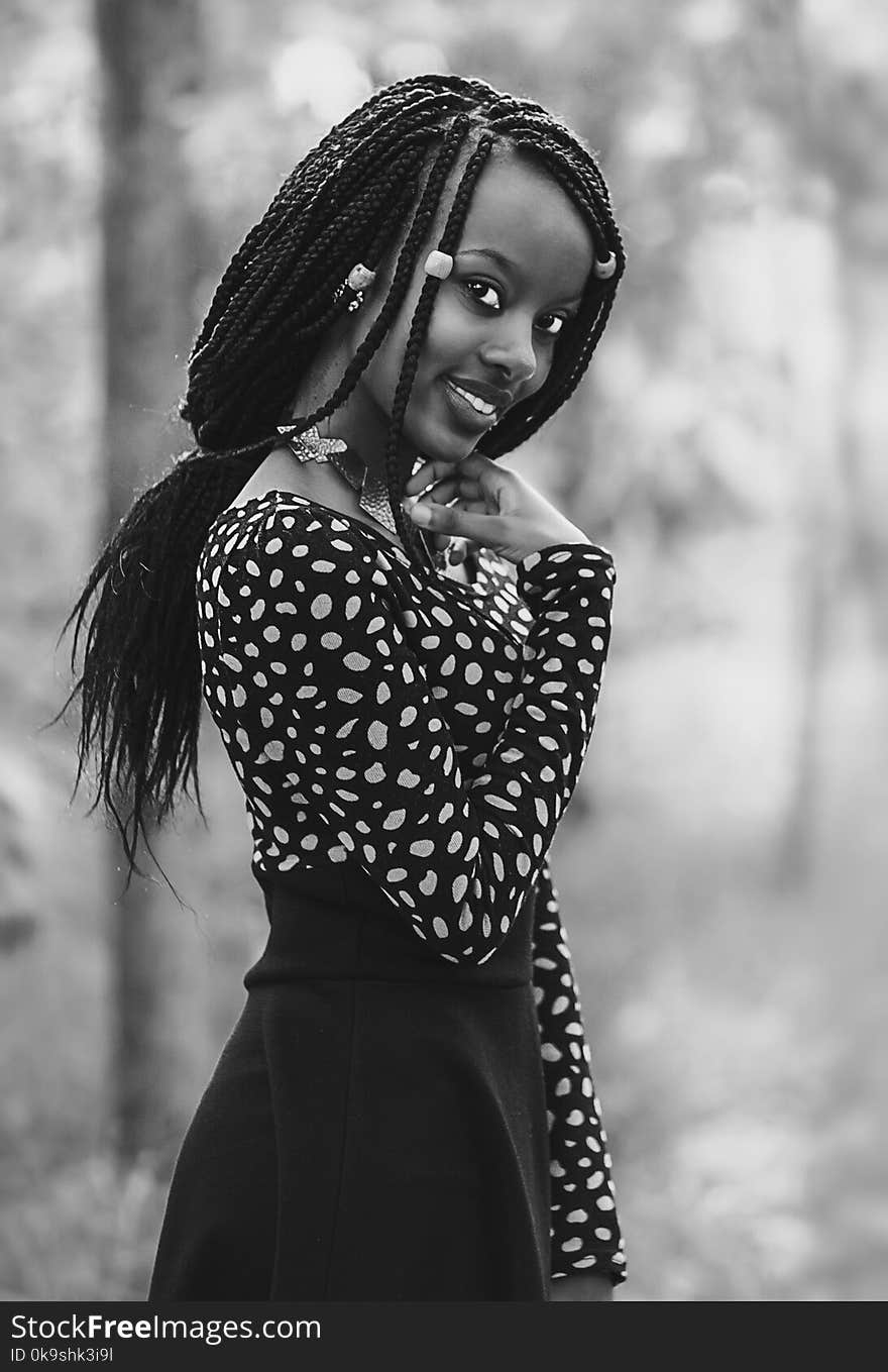 Grayscale Photo Of Smiling Woman