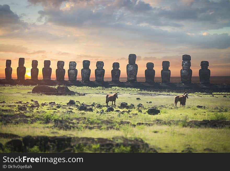 Moais at Ahu Tongariki Easter island, Chile