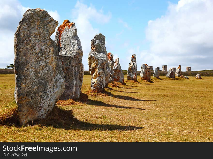 Megaliths prehistoric menhirs in French territory