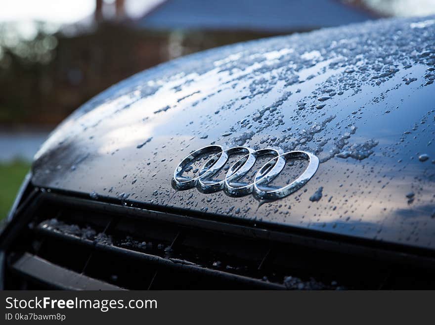 Water Droplets On Black Audi Vehicle Hood