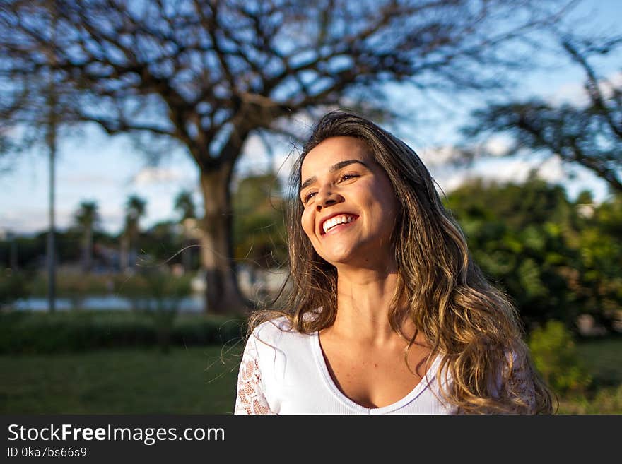 Woman Wearing White Top