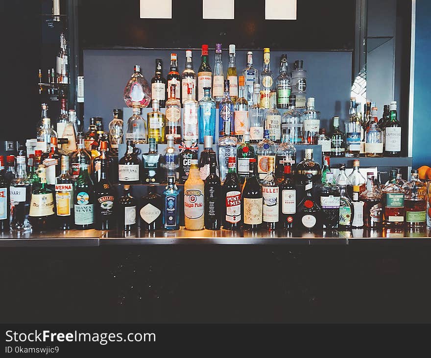 Liquor Bottles on Shelf