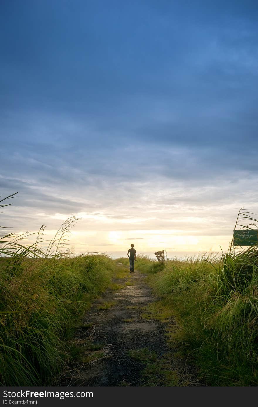 Person Wearing Black Shirt Walking Near Grass Field