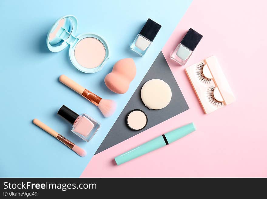 Flat Lay Composition With Cosmetic Products