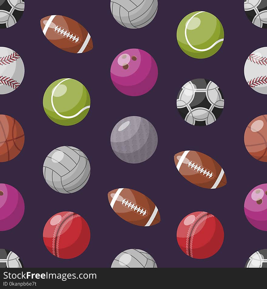 Seamless background with pattern of colorful assorted balls for different games. Seamless background with pattern of colorful assorted balls for different games.