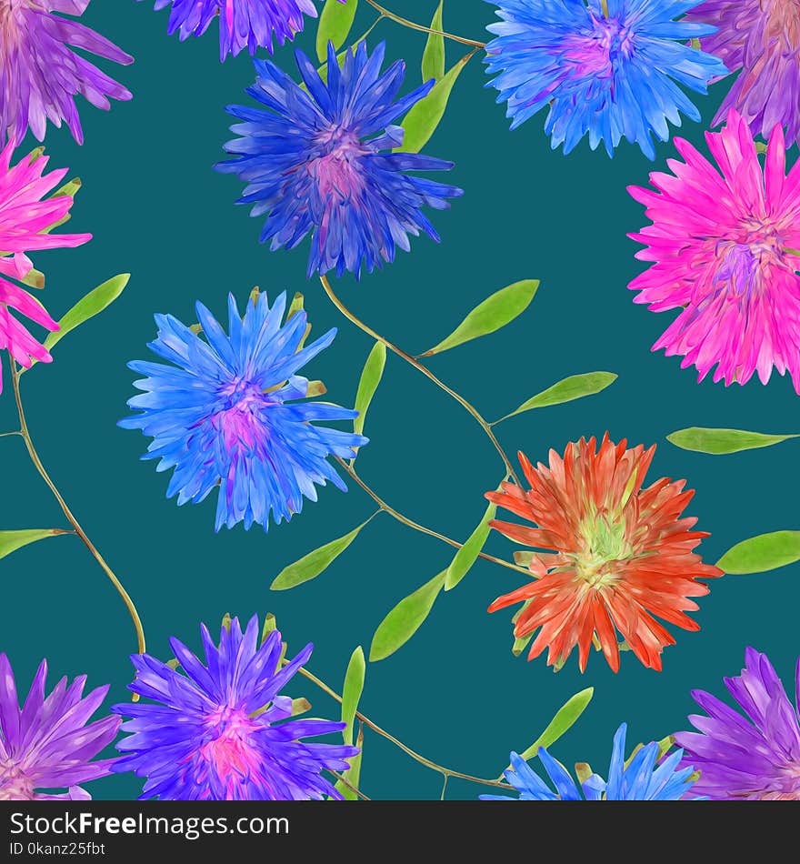 Aster, Michaelmas daisy. Seamless pattern texture of flowers. Fl