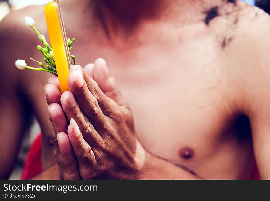 Ordination ceremony for Buddhist monks Closeup hand man become buddhism monk. Ordination ceremony for Buddhist monks Closeup hand man become buddhism monk