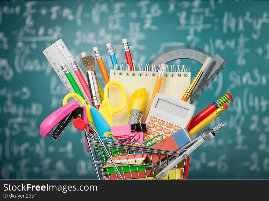 Education back to school shopping school supplies equipment sale shopping cart