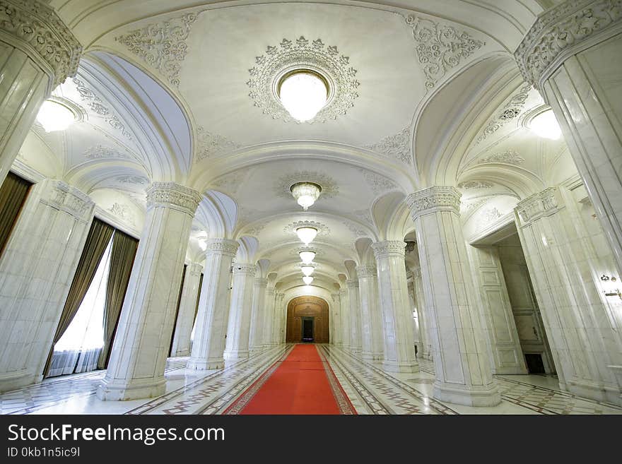 Architectural indoor details from the Romanian Palace of Parliament during a guided tour. Architectural indoor details from the Romanian Palace of Parliament during a guided tour