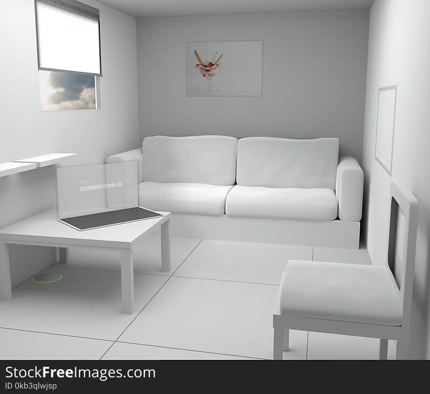 Very small white modern room with transparency computer screen f