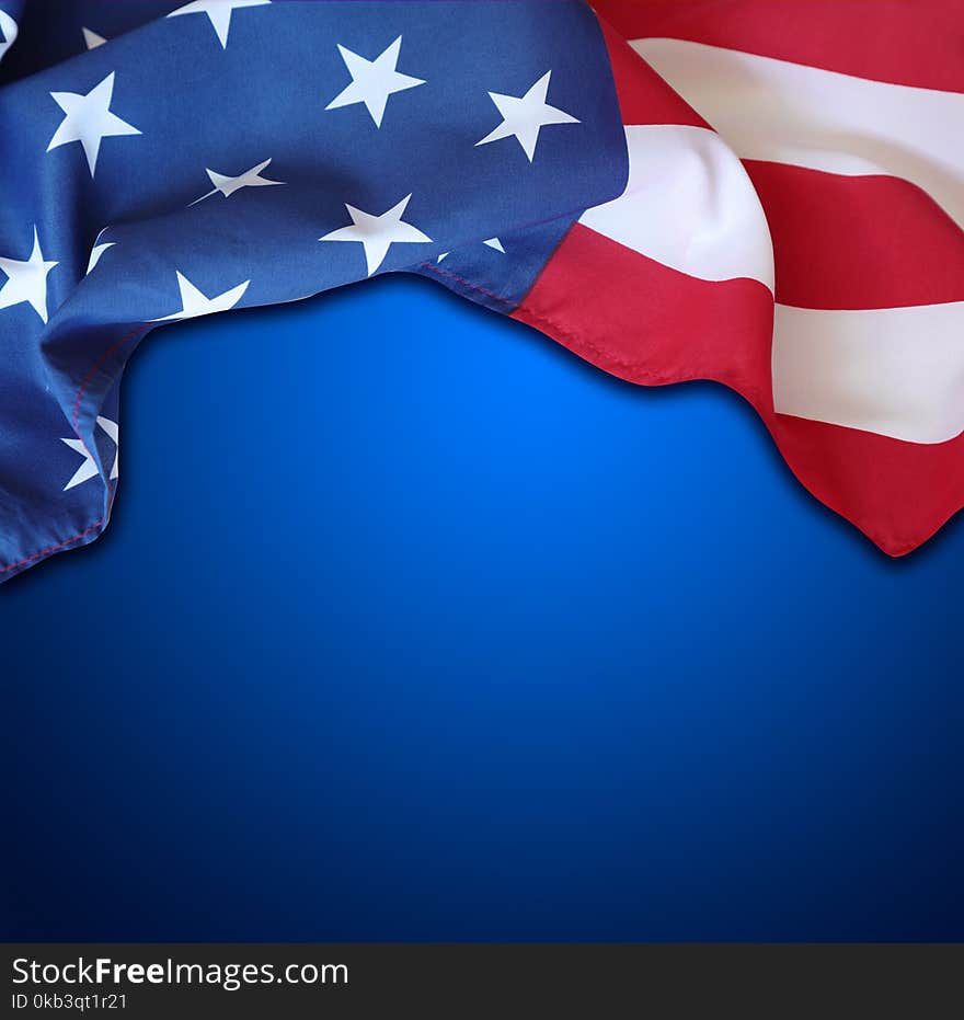 American flag on blue background