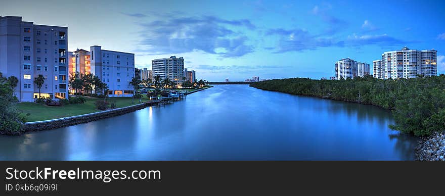 Night sky and clouds over the Vanderbilt Channel river near Delnor-Wiggins Pass State Park and Wiggins Pass in Naples, Florida