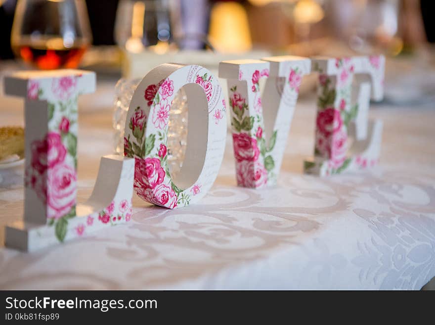 White and Pink Floral Freestanding Letter Decor