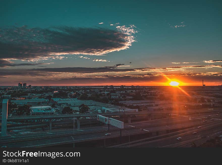 Aerial View of Sunset on Horizon