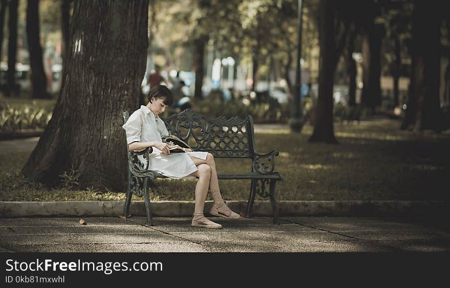 Photo of Woman Sitting in the Bench Near Tree