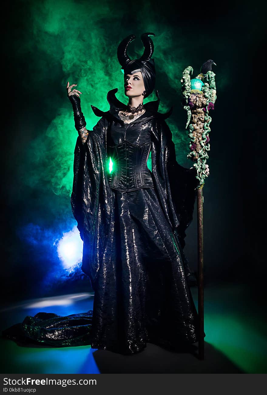 Woman Wearing Maleficent Costume