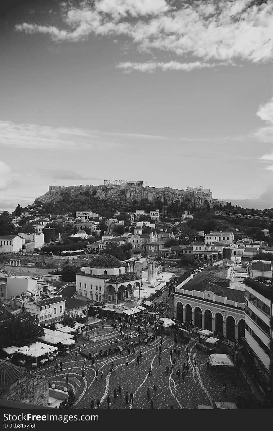 Grayscale Photo of Buildings