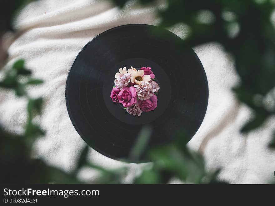 Photography of Flowers On Top of Vinyl Record