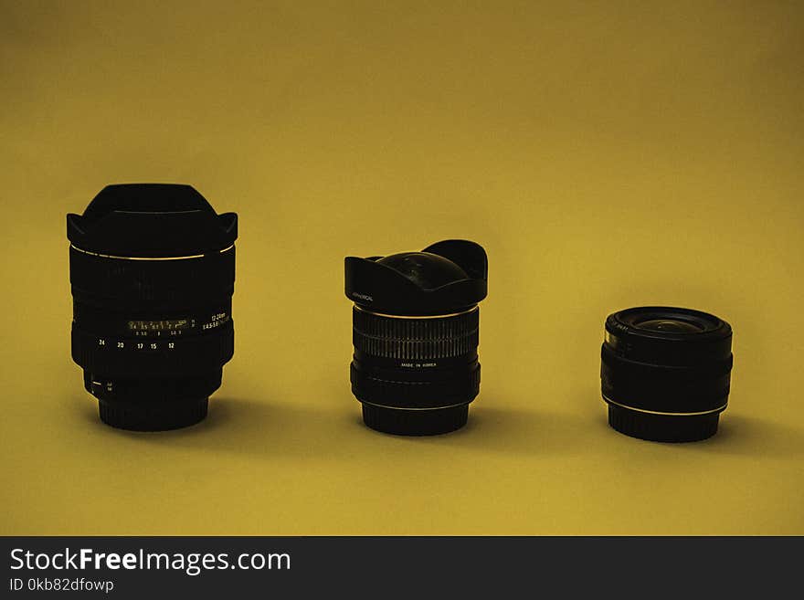 Three Black Camera Lens