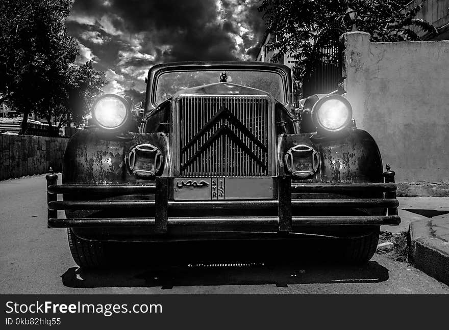 Monochrome Photography of Classic Citroen Car