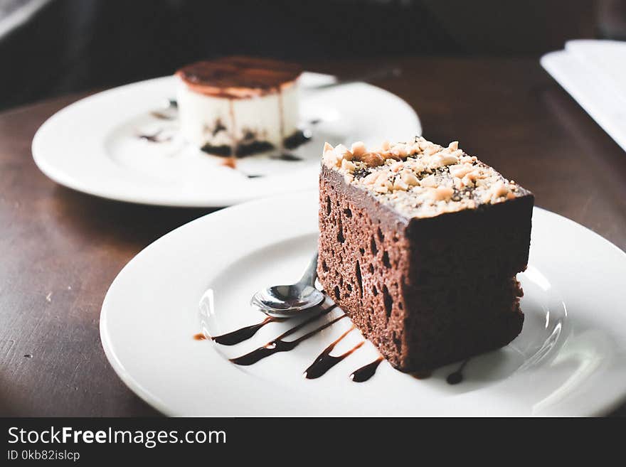 Photography of Chocolate Brownies on White Saucer