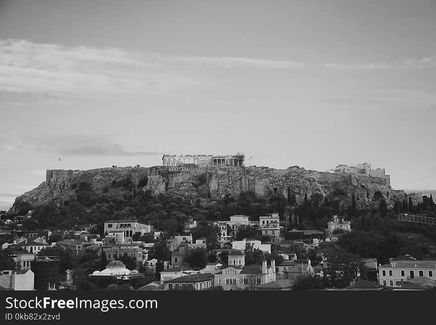 Grayscale Photo of City Buildings