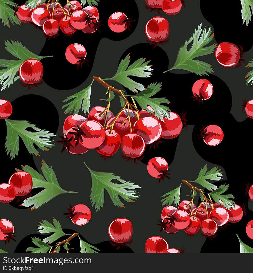 Seamless pattern with hand drawn hawthorn brunches. For textile, wallpapers and others