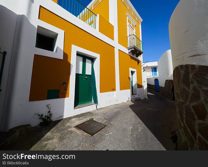 Mediterranean architecture on the streets of the Aeolian islands, Sicily, Italy.