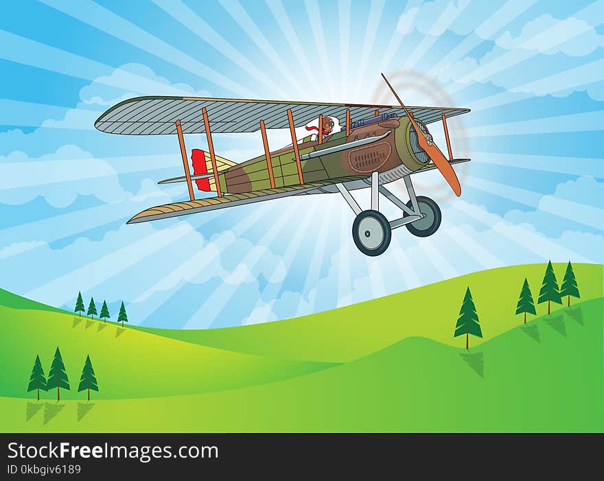 1900s French Air Force plane Spad XIII, line art vector