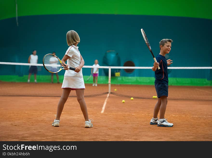 Children at school during a dribble of tennis. Children at school during a dribble of tennis