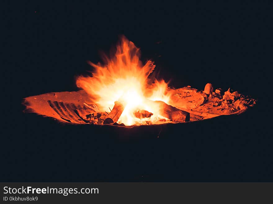 Long exposure picture of a bonfire on the beach, Long Beach, Ko Lanta, Thailand.