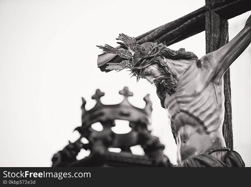 Grayscale Photo Of Crucifix