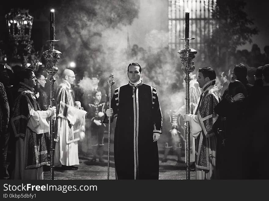 Grayscale Photography Of Priests