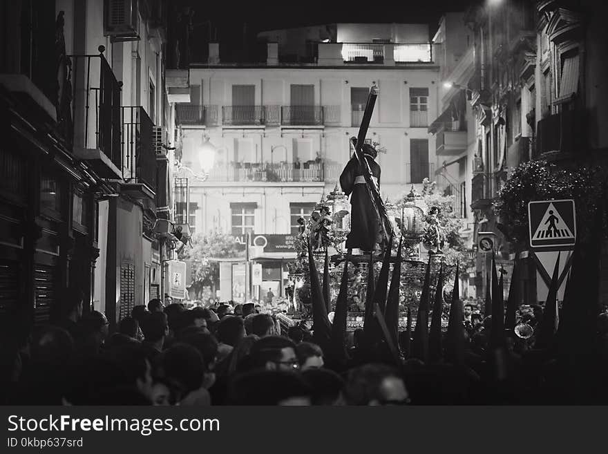 Grayscale Photo Of People Parade