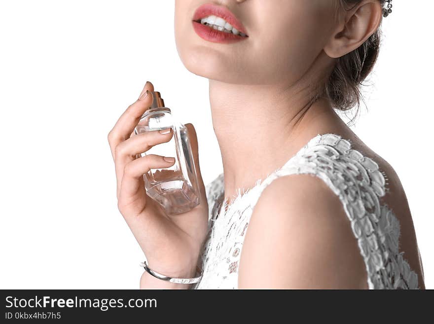 Beautiful Young Bride With Bottle Of Perfume