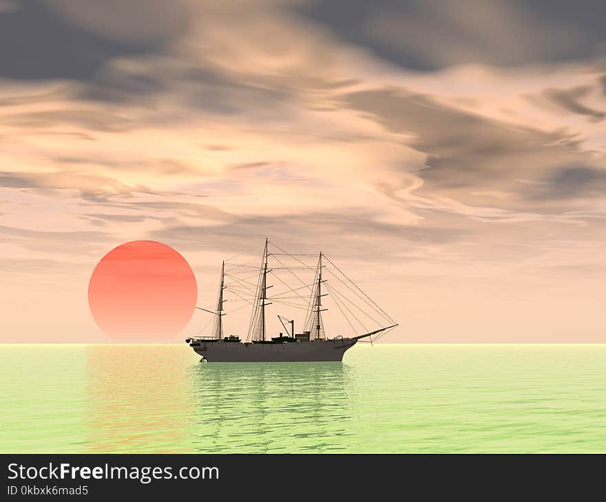 Sailing Ship, Calm, Sky, Sea